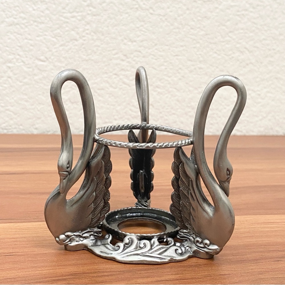 M.T. Signed Pewter Swan Votive Candle Holder